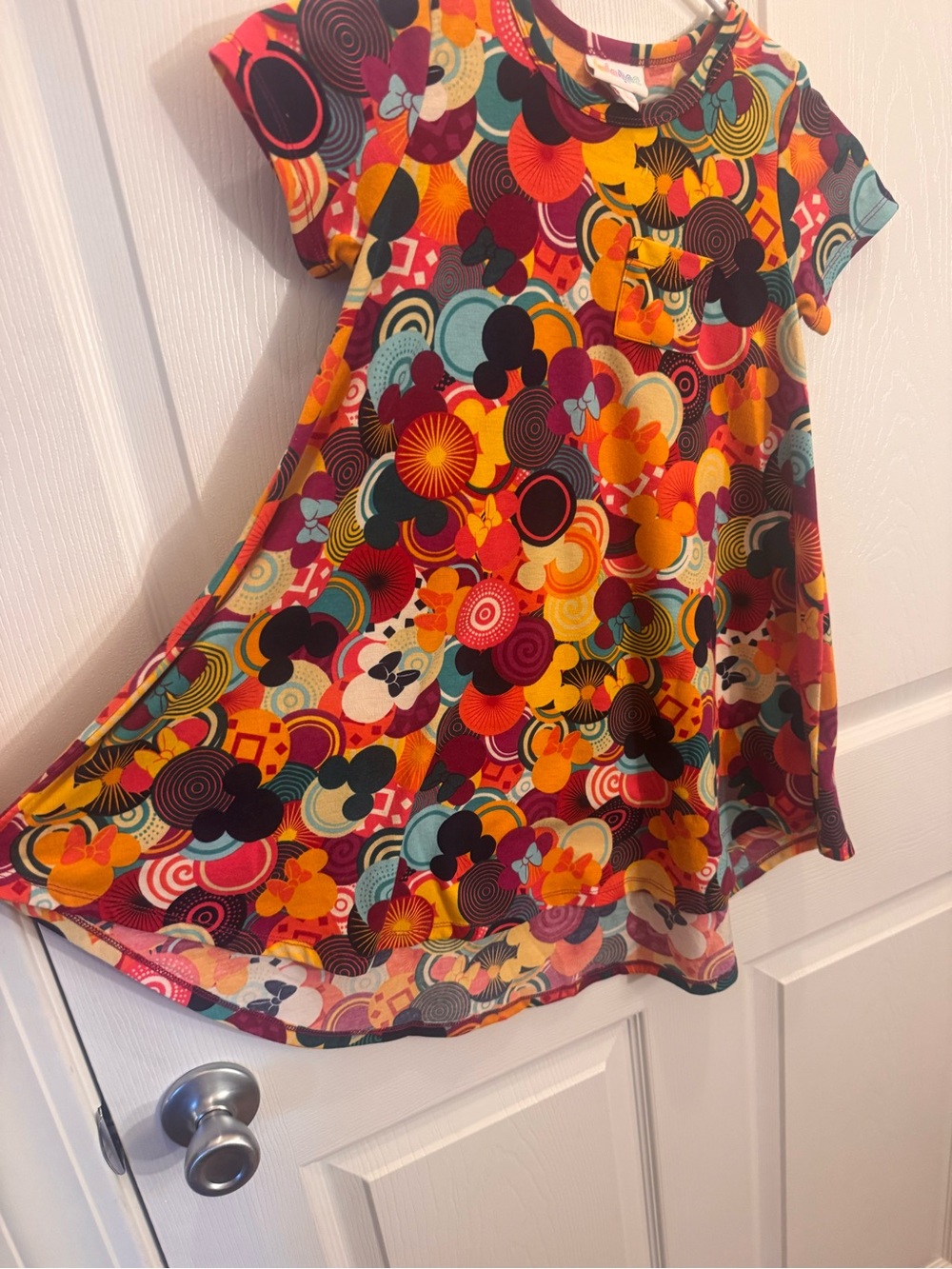 LuLaRoe Girls Multicolor Retro Circle Minnie & Mickey Mouse Print Dress Disney
